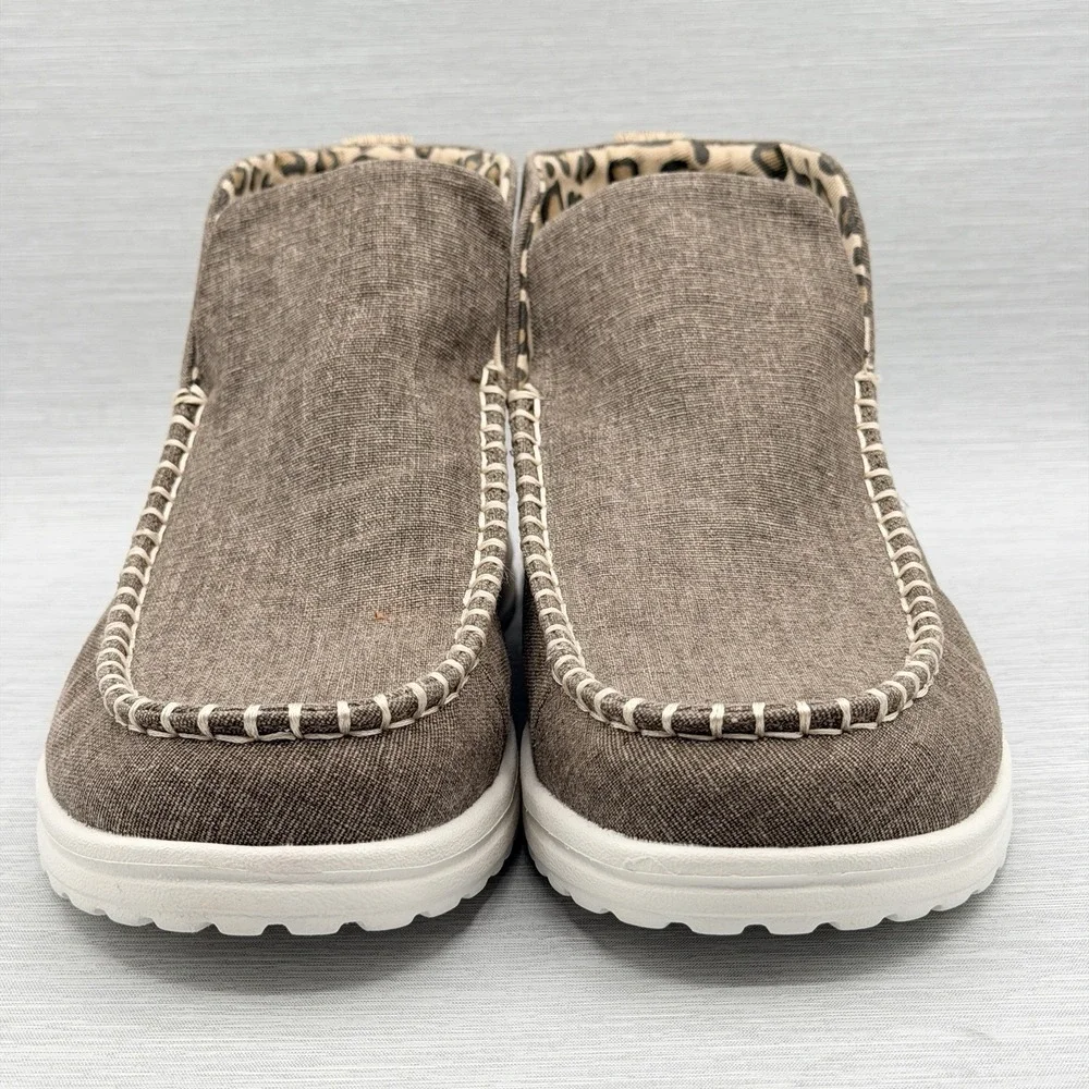 Hey Dude Women's 11 Boots Brown Leopard Print Pull On Lightweight